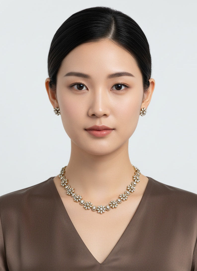 Victorian Gold Plated Polki Necklace Set