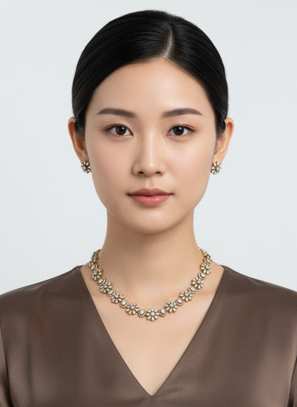 Victorian Gold Plated Polki Necklace Set