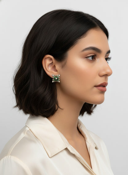 Victorian Gold-Plated Geometric pattern Polki Stud Earrings