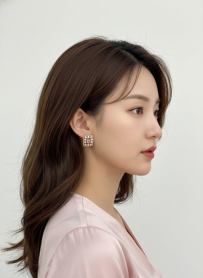Victorian Gold Plated Polki Stud Earrings in Geometric Pattern for Women