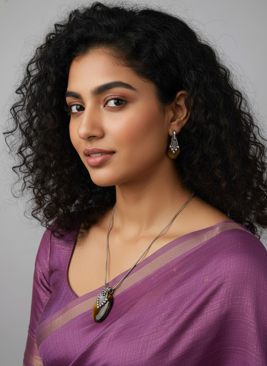 Silver Oxidized Ethnic Chain Necklace set in oval design pattern