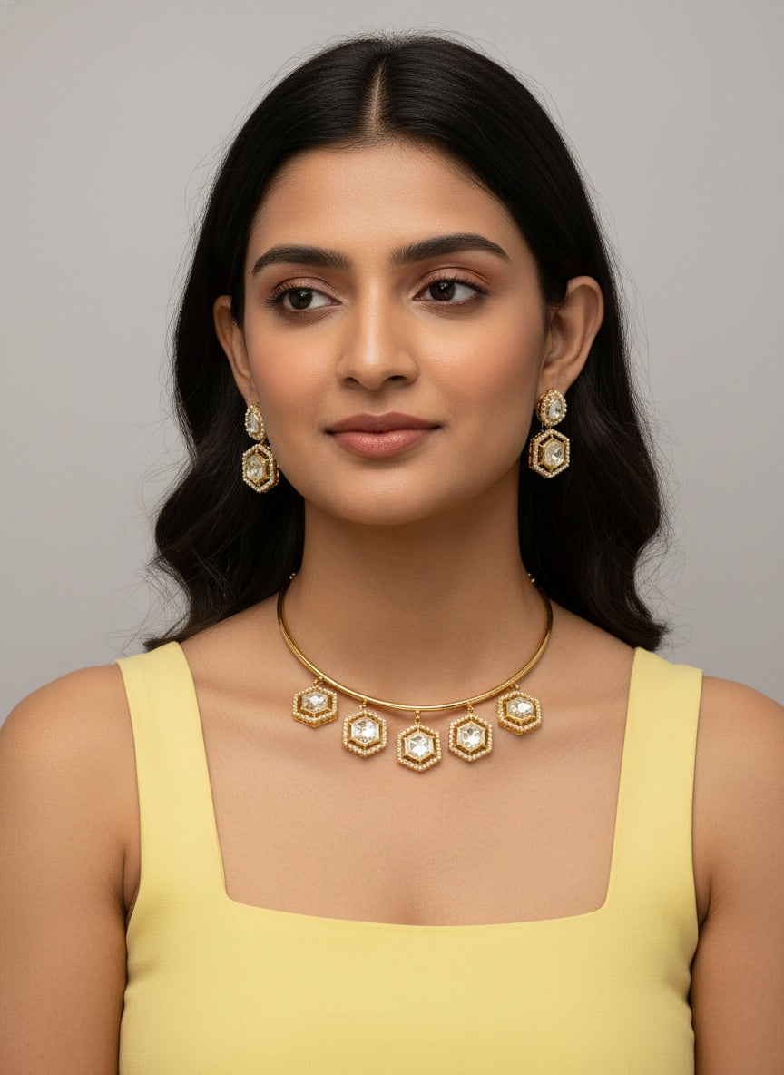 Traditional Hasli style Gold-Plated Kundan Necklace Set for Women