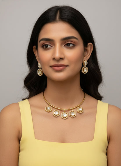 Traditional Hasli style Gold-Plated Kundan Necklace Set for Women