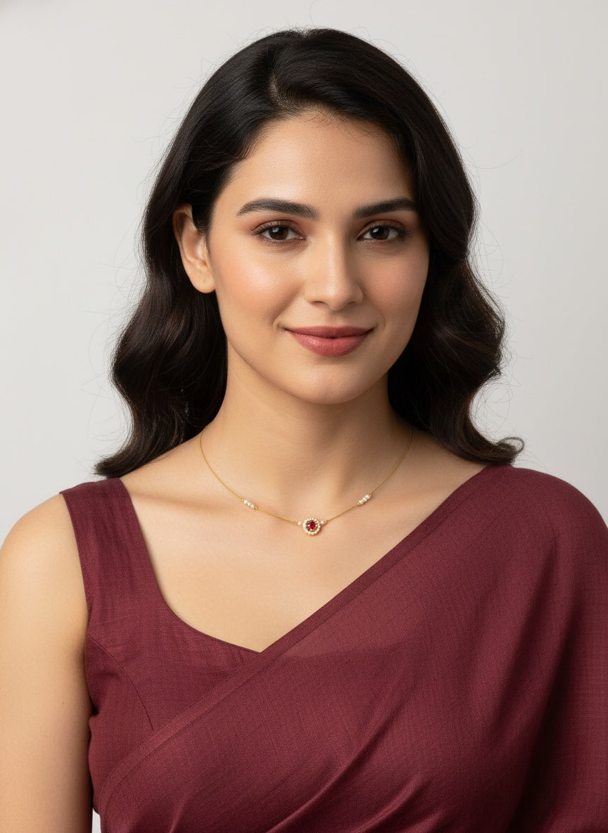Gold plated Invisible Chain Kundan and Pearl Necklace for Women - Everyday Wear