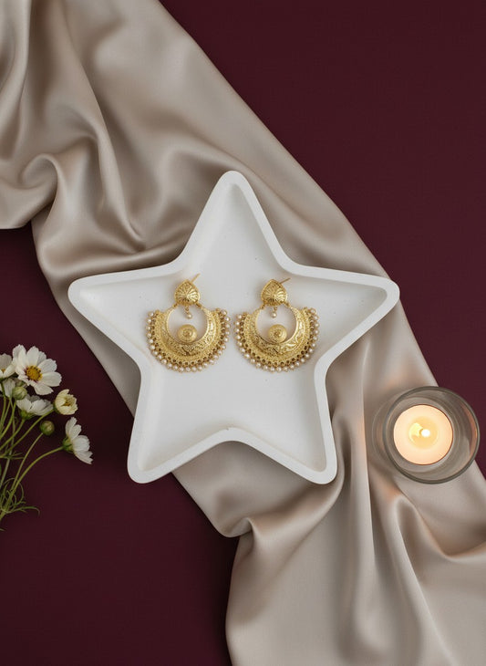 Gold Plated Chandbali Dangler Earrings with Pearl detailing