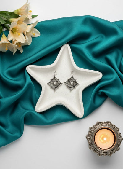 Silver Oxidized Antique Accent Hook Earrings