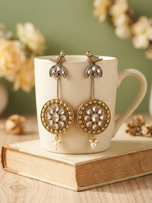 Pachi Inspired Kundan Medallion Dangler with Pearl Drop Earrings for Women - Festive Ethnic Wear