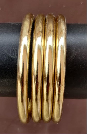 Minimal Pure Brass Gold-Tone Stackable Bangles Set of 4 for Women – Everyday Wear