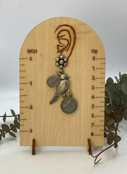 Silver Oxidized Floral and Bird Motifs Dangle Drop