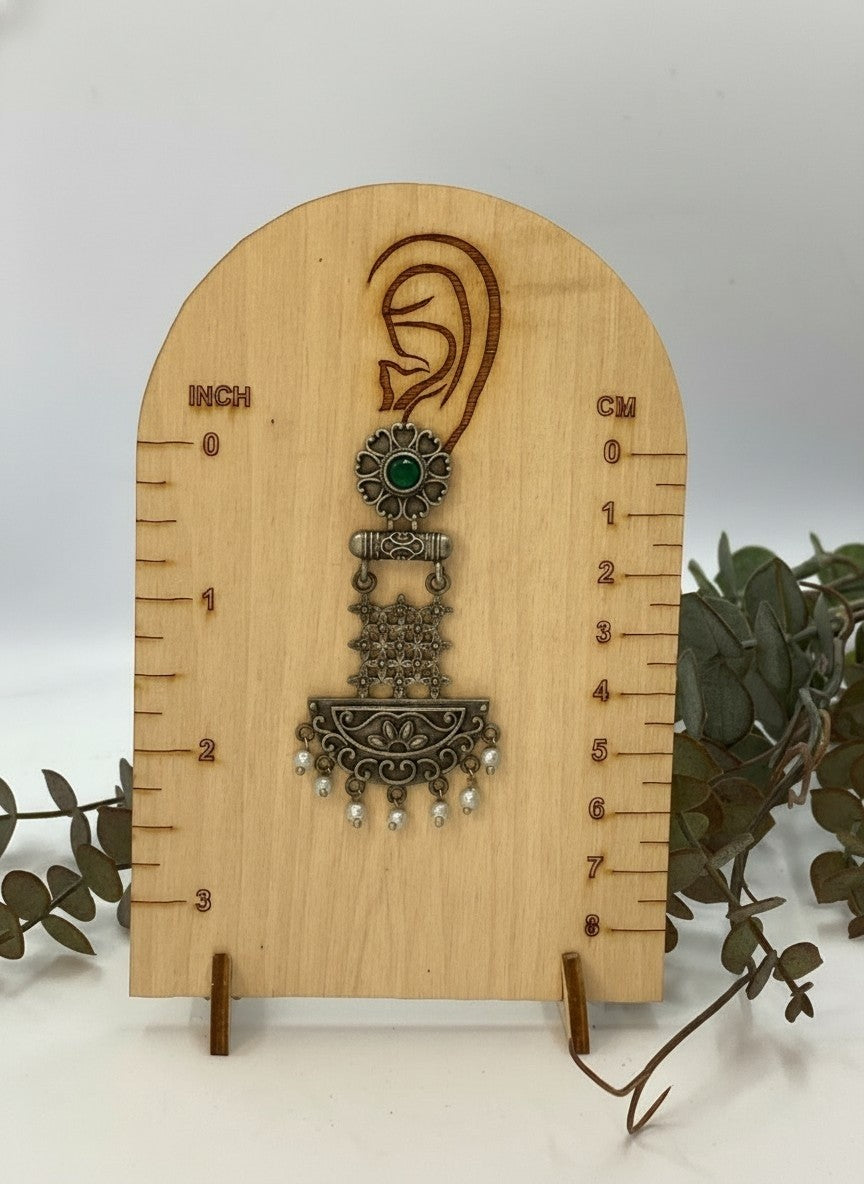 Silver Oxidized Dangler Earrings with Pearls and Black Monalisa Stones for Women - Occasion Wear