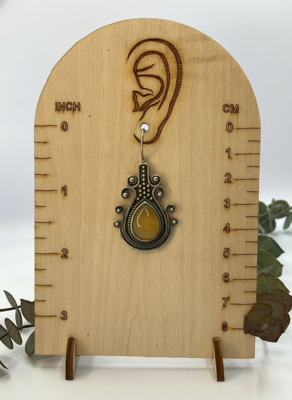 Silver Oxidized Monalisa Stone Hook Earrings for Women