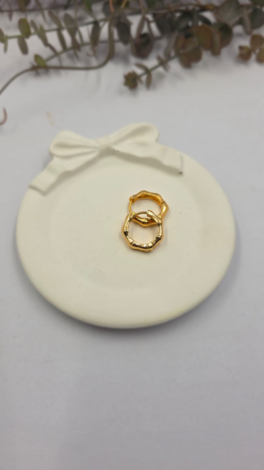 Gold Plated Bamboo-Inspired Mini Hoop Earrings for Women - Everyday Wear
