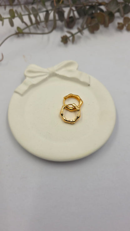 Gold Plated Bamboo-Inspired Mini Hoop Earrings for Women - Everyday Wear