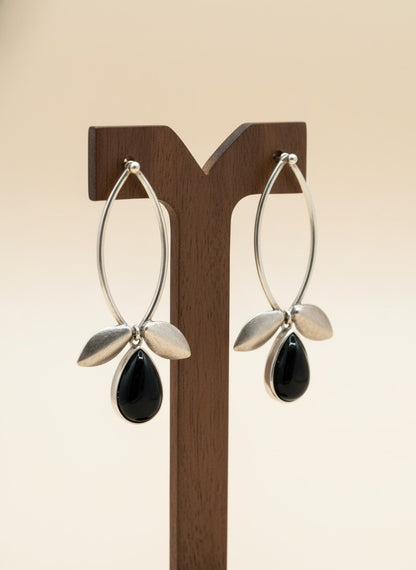 Silver Oxidized Leaf Design Earrings with Stone Drop for Women - All Occasions Wear