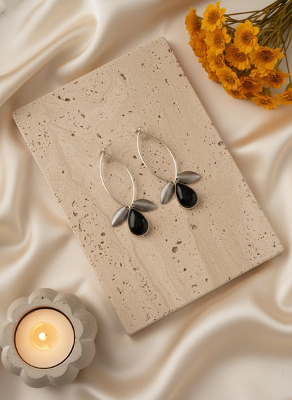 Silver Oxidized Leaf Design Earrings with Stone Drop for Women - All Occasions Wear
