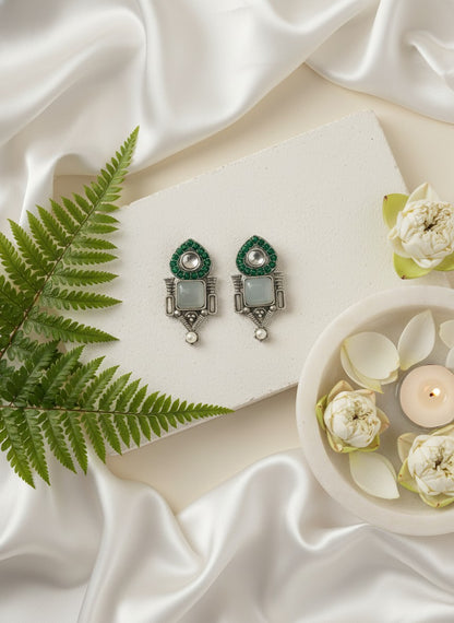 Traditional Stud Earrings with Monalisa Stone and Pearl Drop 