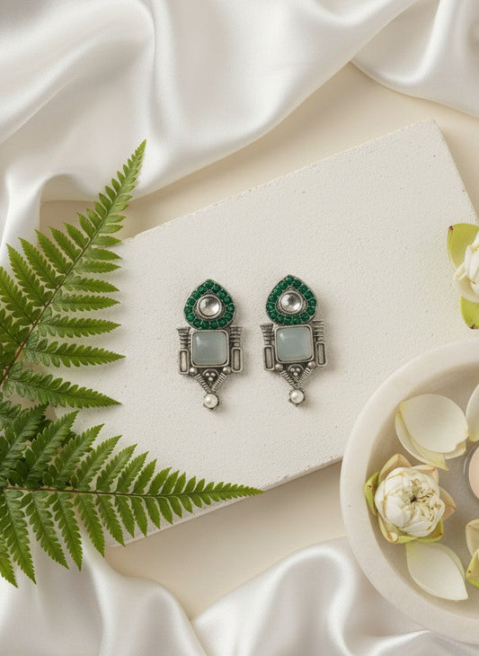 Traditional Stud Earrings with Monalisa Stone and Pearl Drop for Women