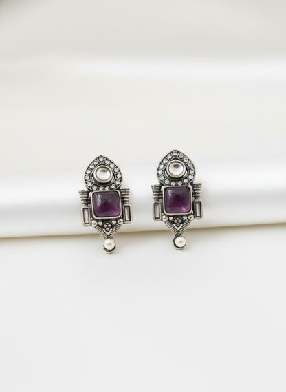 Traditional Stud Earrings with Monalisa Stone and Pearl Drop 