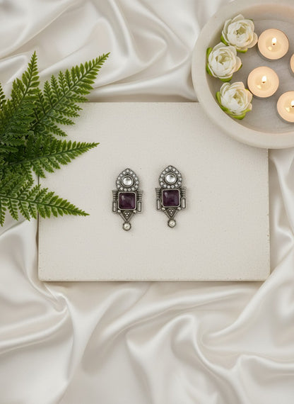 Traditional Stud Earrings with Monalisa Stone and Pearl Drop 