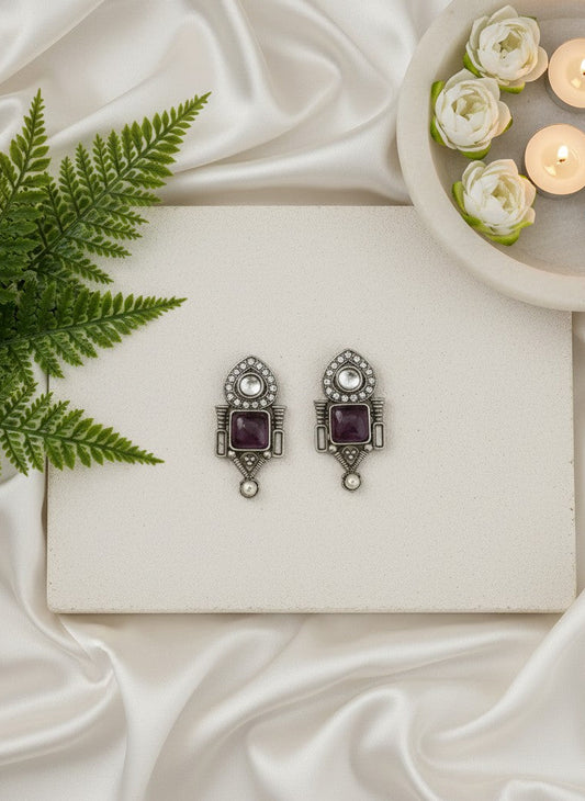 Traditional Stud Earrings with Monalisa Stone and Pearl Drop for Women