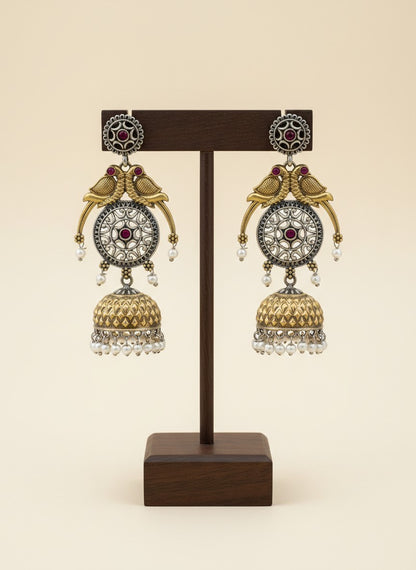 Traditional Two-Tone Parrot Jhumka Dangler Earrings for Women
