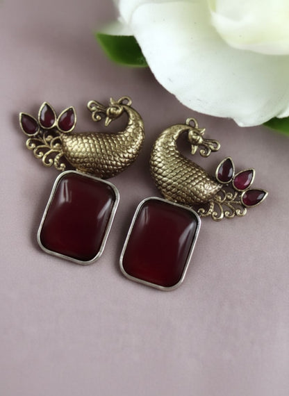 Traditional Two-Tone Peacock with ethnic stonework Earrings