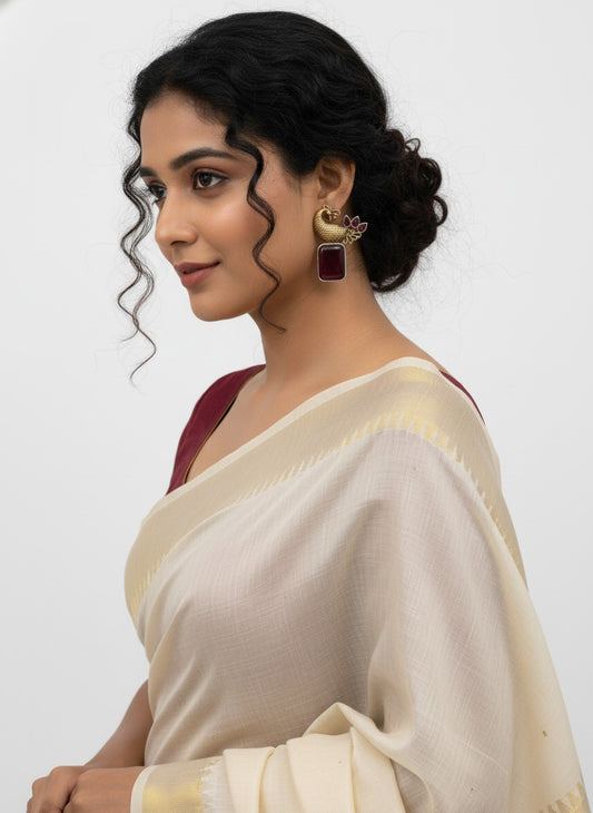 Traditional Two-Tone Peacock with ethnic stonework Earrings