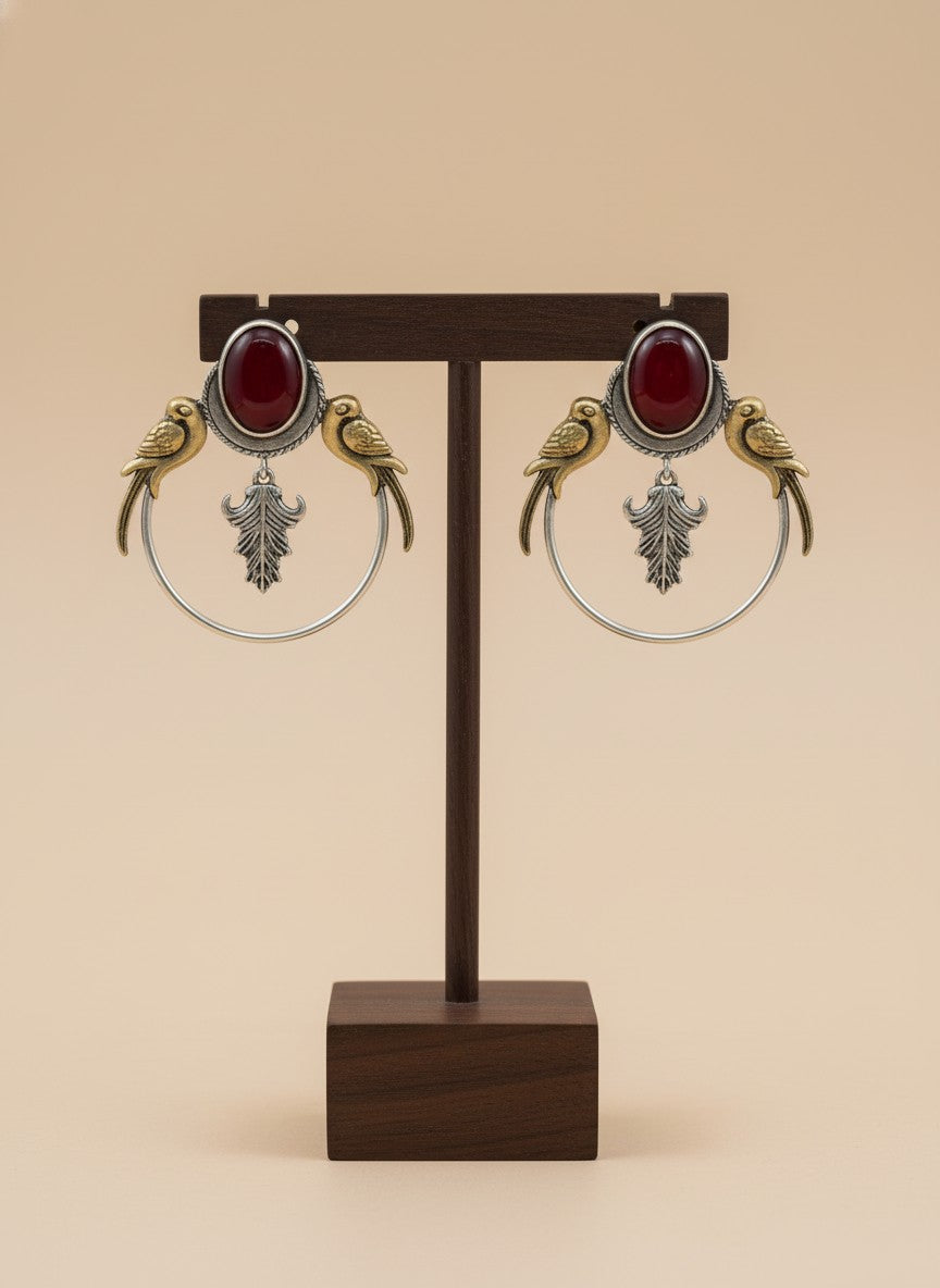 Silver Oxidized Two-Tone Parrot Earrings for Women