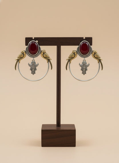 Silver Oxidized Two-Tone Parrot Earrings for Women