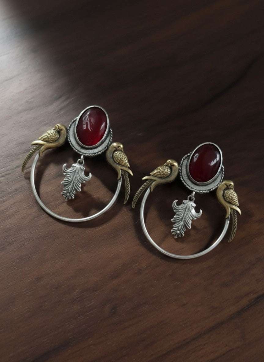 Silver Oxidized Two-Tone Parrot Earrings for Women