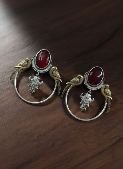 Silver Oxidized Two-Tone Parrot Earrings for Women