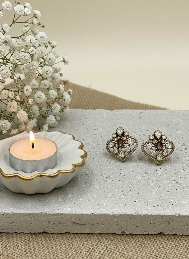 Victorian Gold Plated Polki Stud Earrings