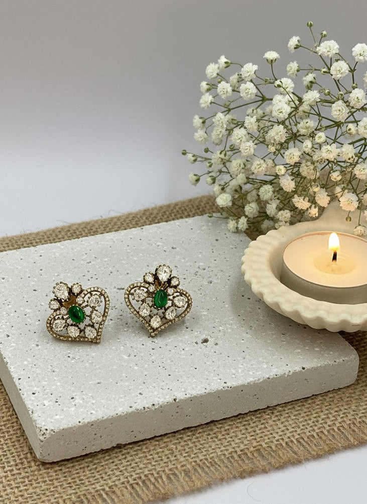 Victorian Gold Plated Polki Stud Earrings