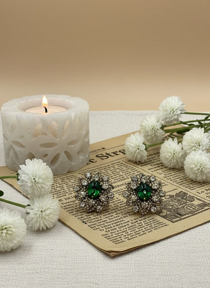 Victorian Gold-Plated Floral Pattern Polki Stud Earrings