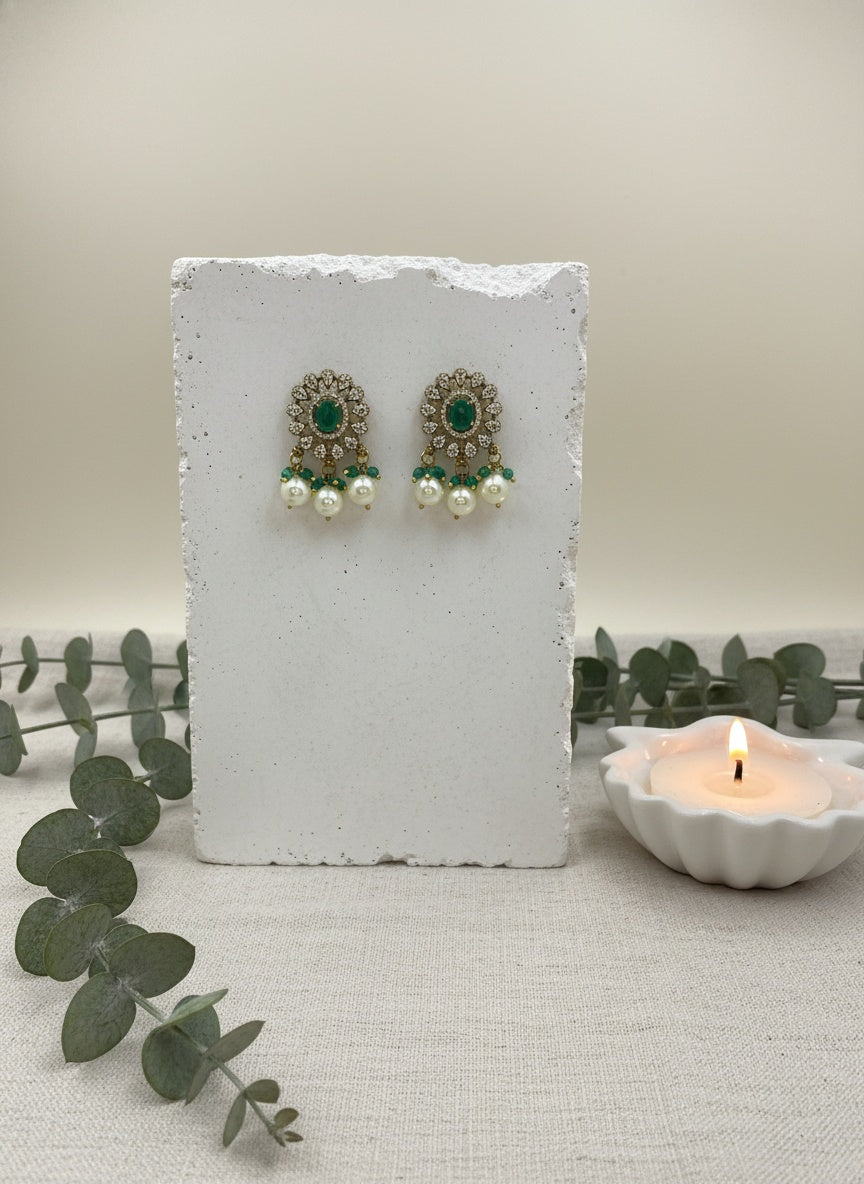 Victorian Gold Plated Polki Stud Earrings with Pearl detailing