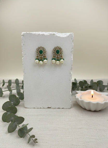 Victorian Gold Plated Polki Stud Earrings with Pearl detailing