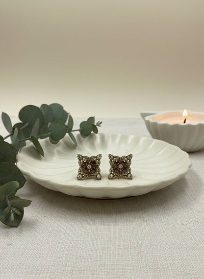 Victorian Gold-Plated Geometric pattern Polki Stud Earrings for Women