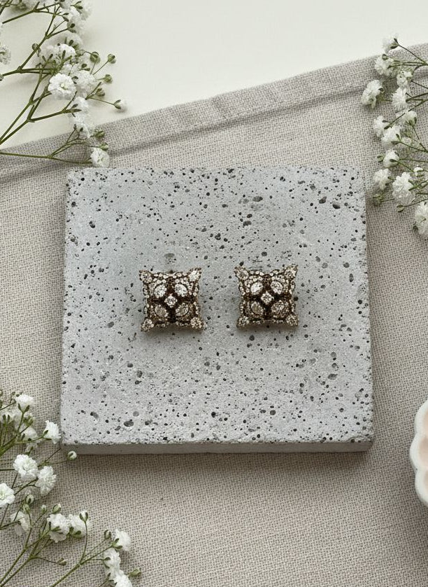 Victorian Gold-Plated Geometric pattern Polki Stud Earrings for Women