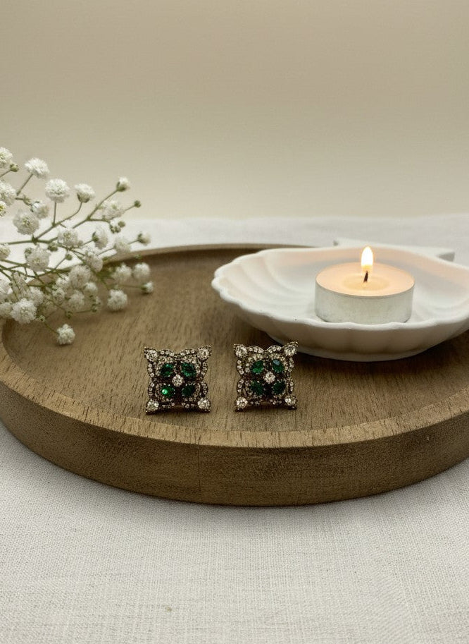 Victorian Gold-Plated Geometric pattern Polki Stud Earrings