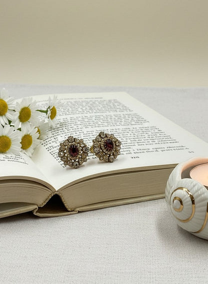 Victorian Floral Pattern Gold Plated Polki Stud Earrings
