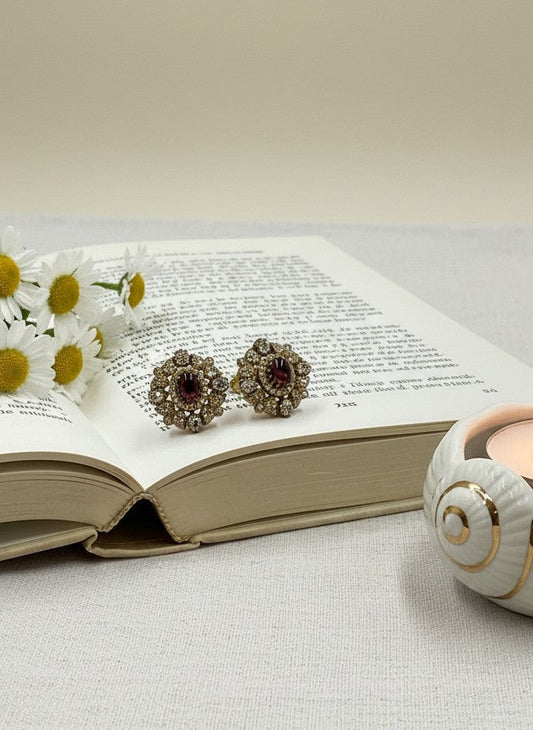 Victorian Floral Pattern Gold Plated Polki Stud Earrings