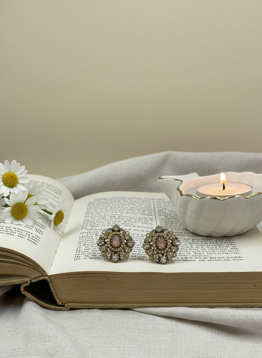 Victorian Floral Pattern Gold Plated Polki Stud Earrings