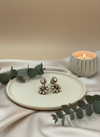 Victorian Gold Plated Polki Stud Earrings with Floral Drop