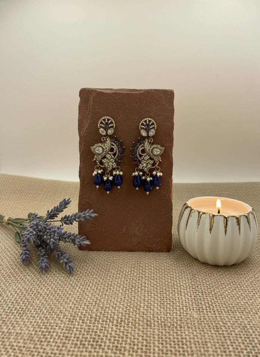 Victorian Gold Plated Peacock shaped Polki Dangler