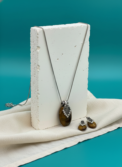 Silver Oxidized Ethnic Chain Necklace set in oval design pattern